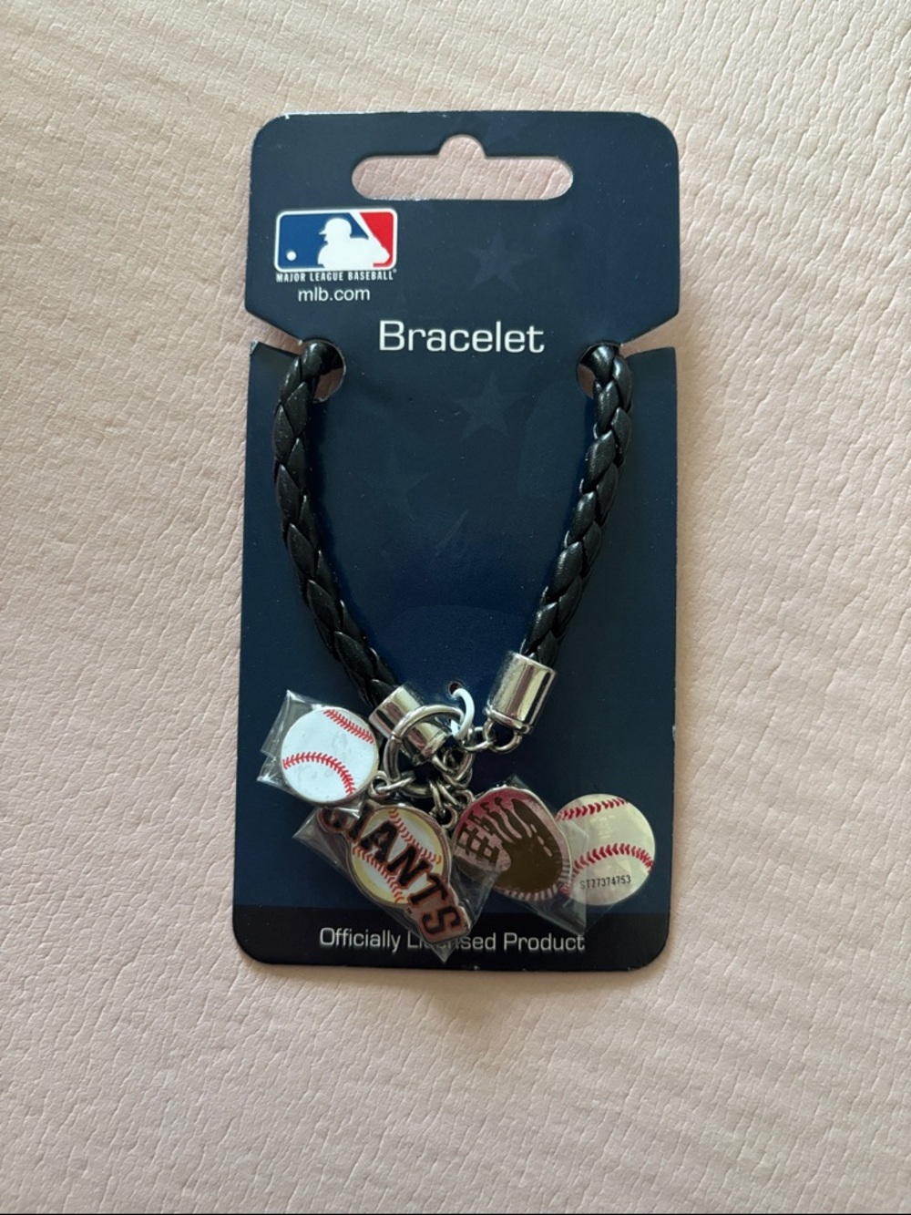 MLB Black Braided Bracelet with Baseball & Glove Charms San Francisco Giants